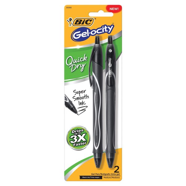Bic Gel-ocity Black Retractable Gel Pen , 2PK RGLCGP21-BLK
